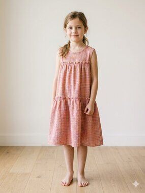 Kids Size 7 Multi-Color Plaid Tiered Sundress